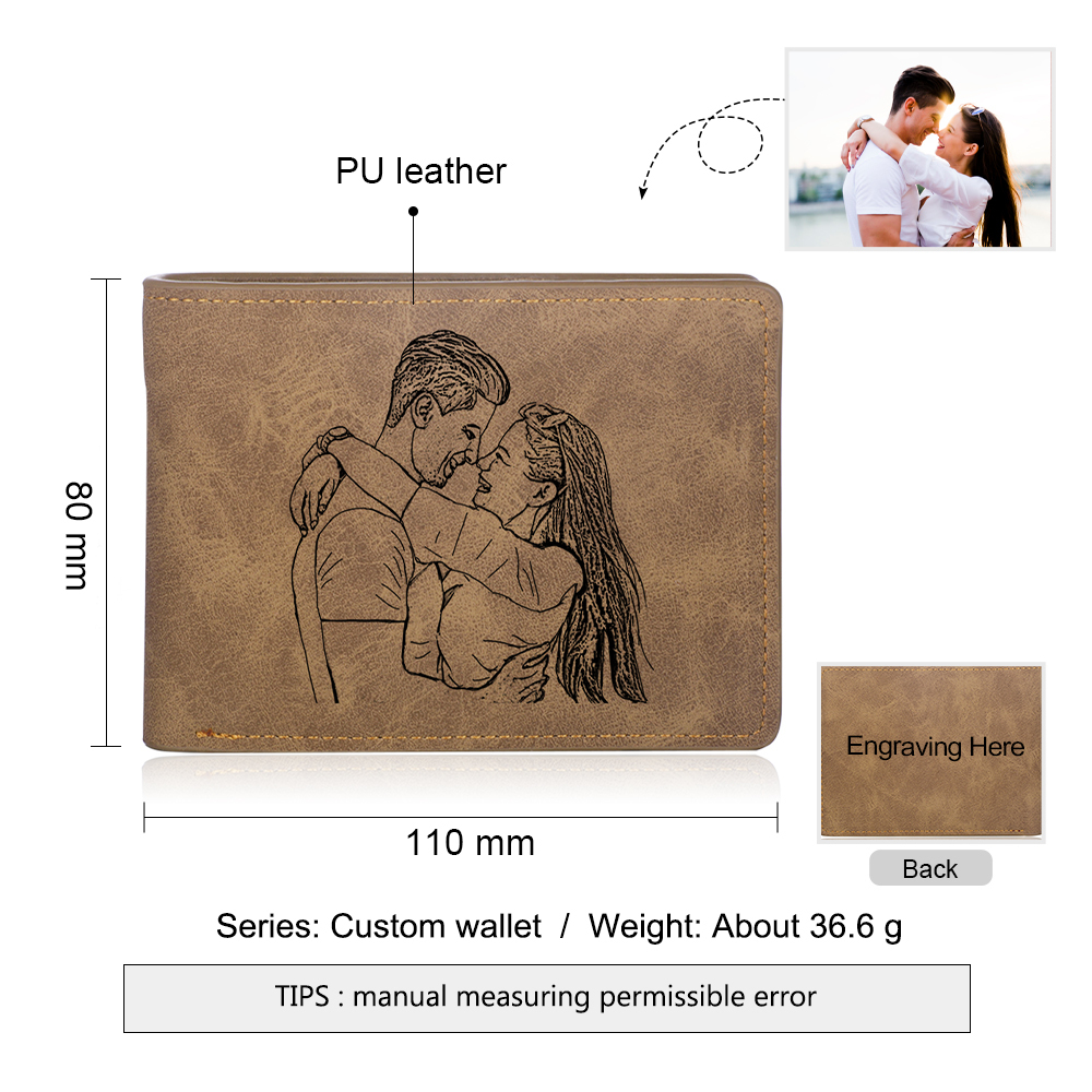Personalised Leather Wallet Engraved Photo Short Purse Gifts For Men-Jessemade AU