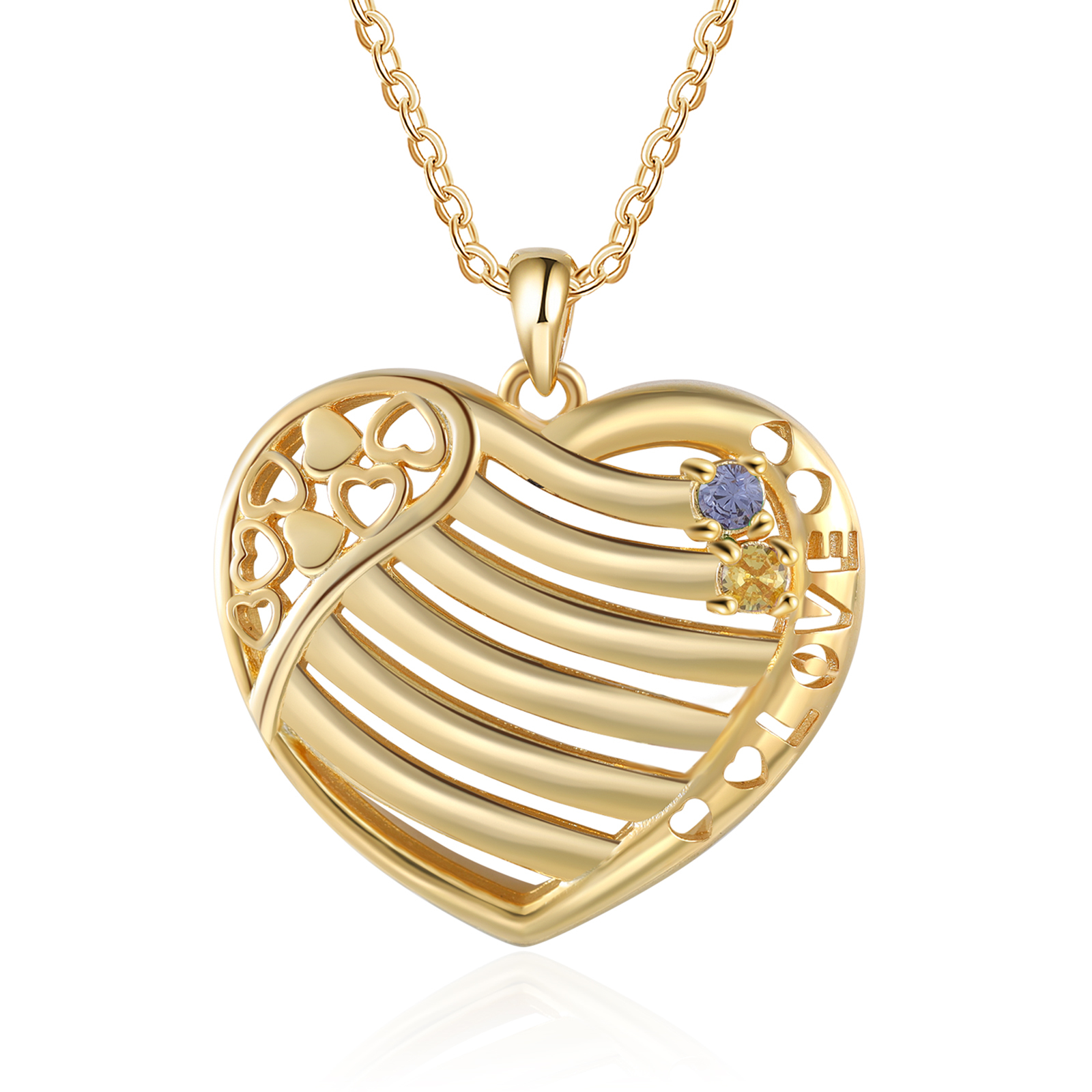 LOVE Heart Necklace Custom 2 Names & Birthstones Family Necklace Gifts For Her-Jessemade AU