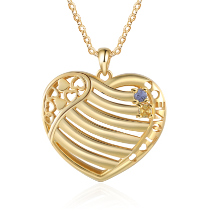 LOVE Heart Necklace Custom 2 Names & Birthstones Family Necklace Gifts For Her-Jessemade AU