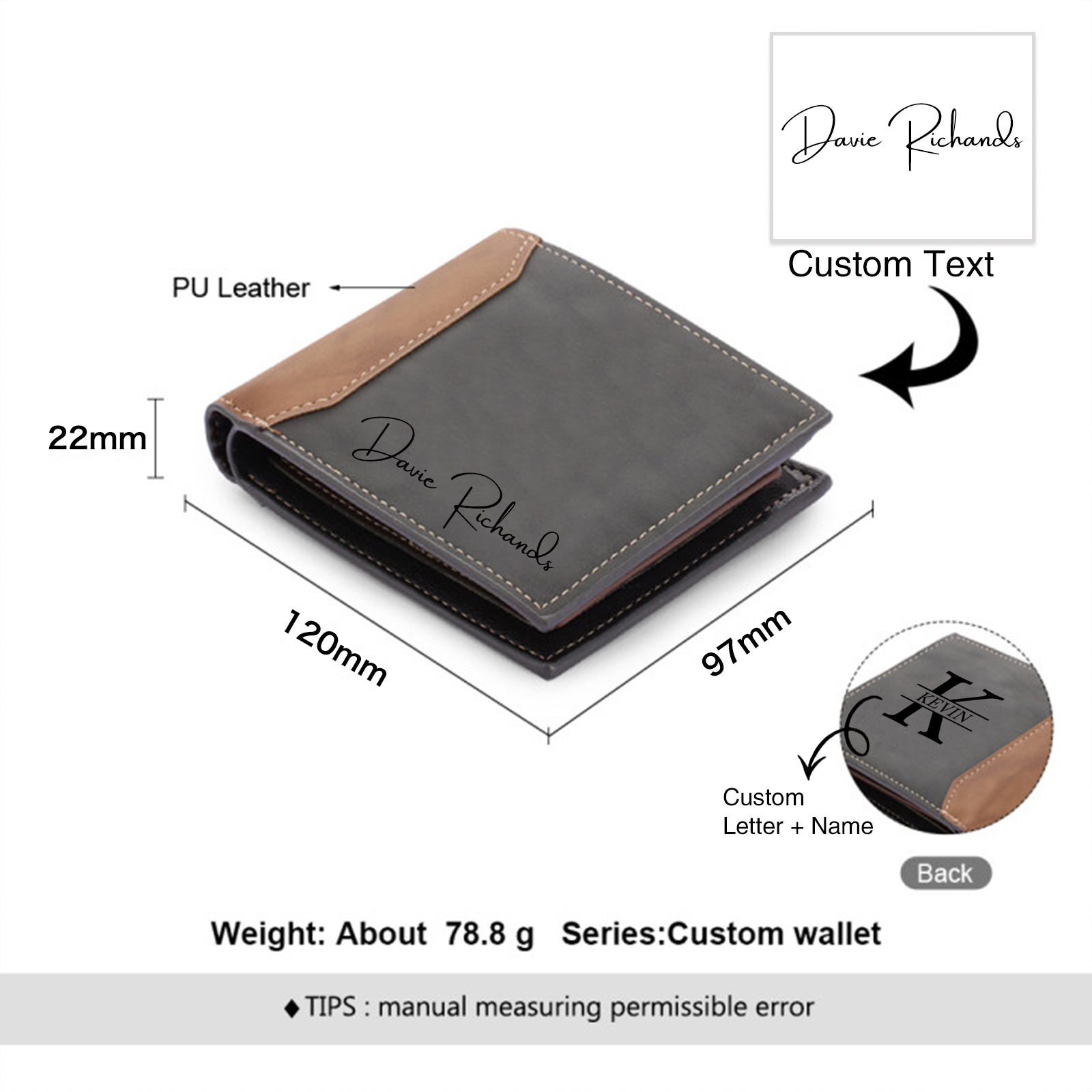 Personalised 2 Texts & 1 Photo & 1 Name & 1 Letter Gift Set Custom Wallet & Keychain & Pen Gift Box Set Father’s Day Gift for Him