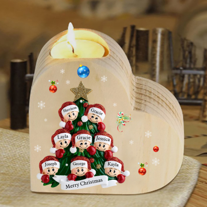 Heart-Shaped Christmas Candle Holder Engraved 8 Names Christmas Tree Candlesticks Personalised Gift for Family-Jessemade AU