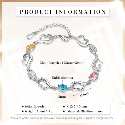 Personalised Heart Bracelet With 4 Birthstones Engraved Name Bracelet Gifts For Her-Jessemade AU