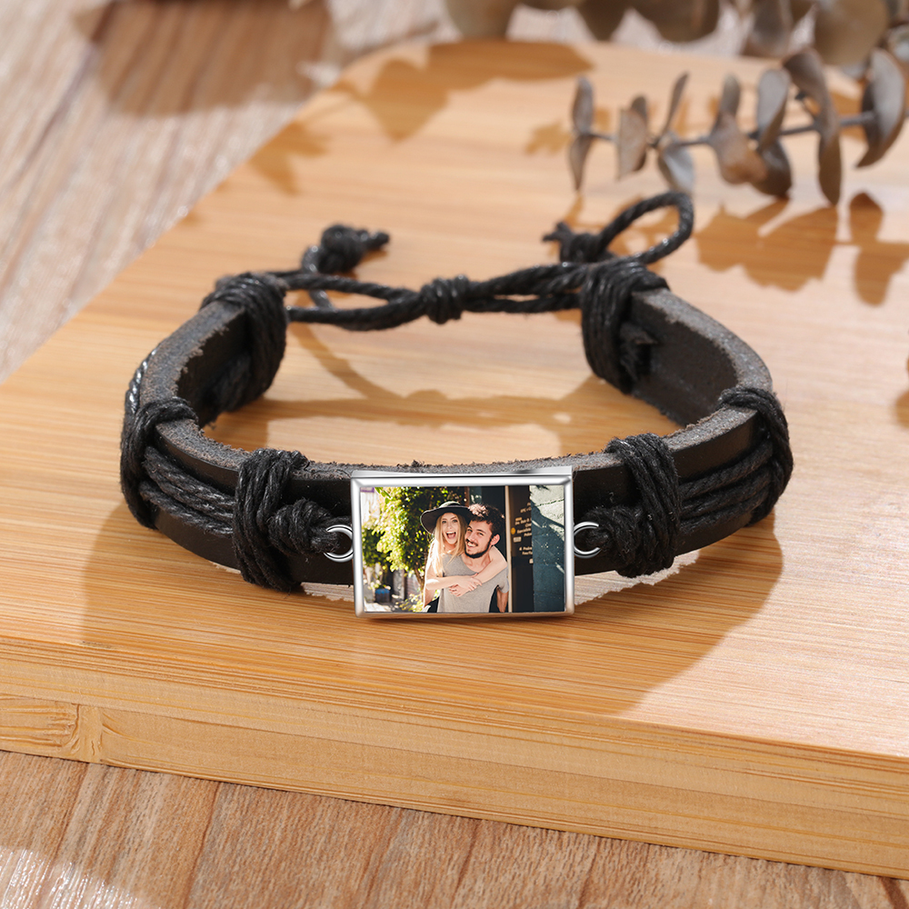 Personalised Photo Bracelet Customised Leather Adjustable Bracelet Gifts for Her Him-Jessemade AU
