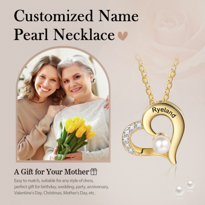 1 Name - Personalised Heart Shape Pendant Necklace Women's Customised Name Necklace Pearl Necklace Birthday Gift for Mother-Jessemade AU