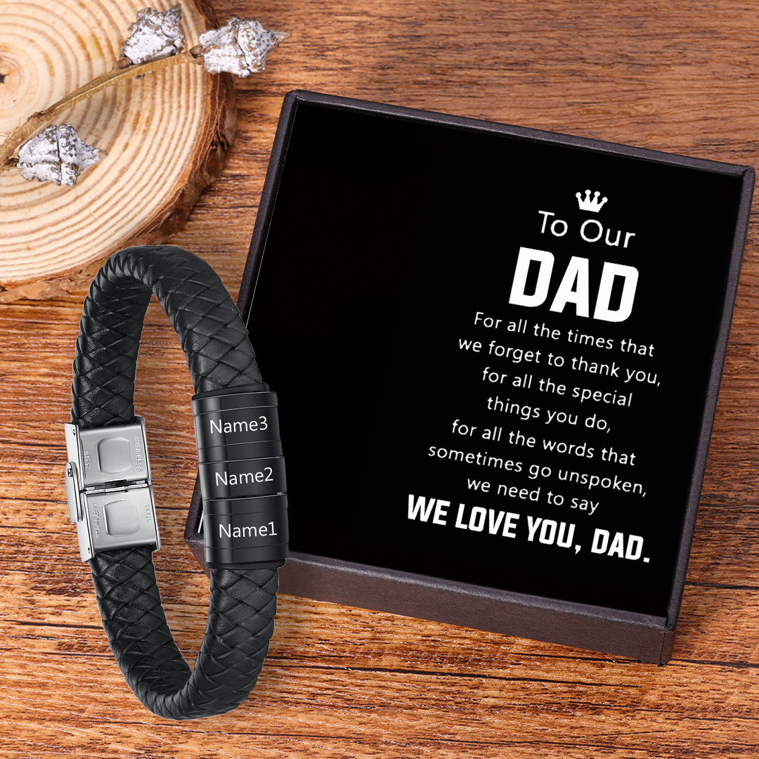 Men Leather Bracelet with 3 Beads Custom Bracelet For Dad-Jessemade AU