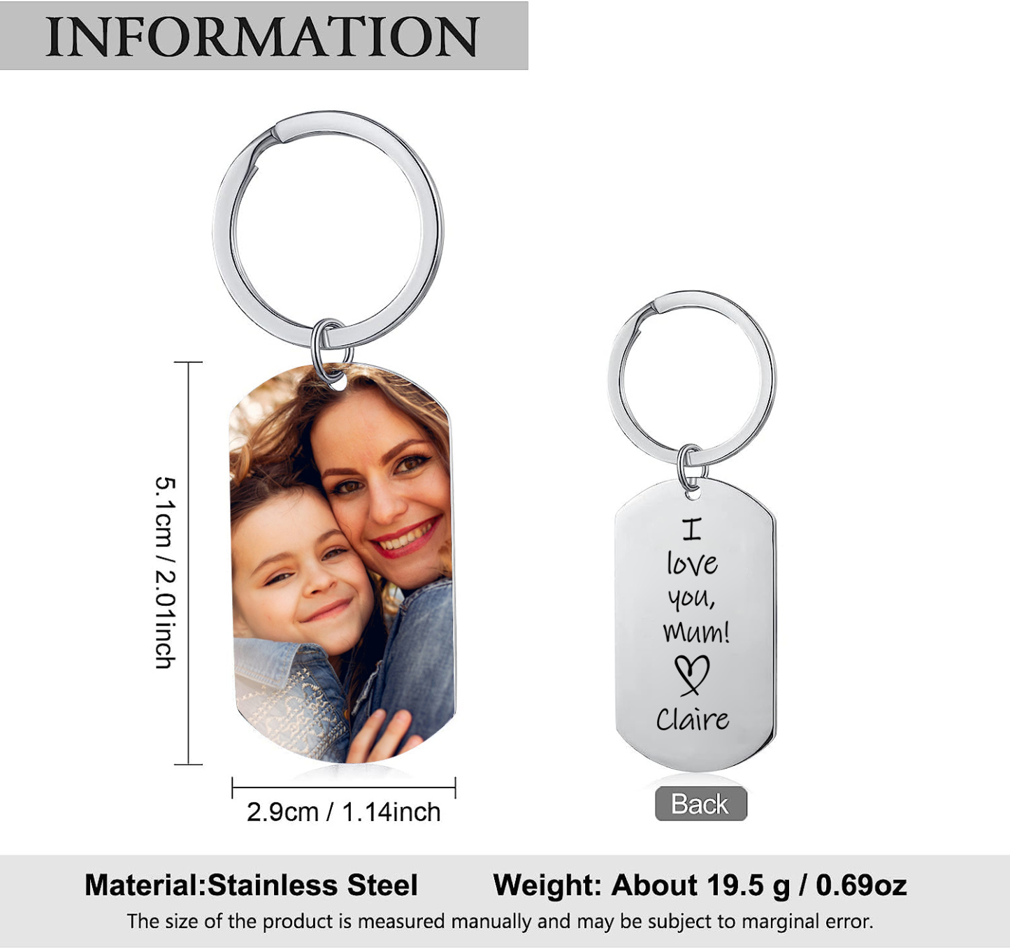 Personalised Mother Photo Keychain I Love You Mum Keyring-Jessemade AU