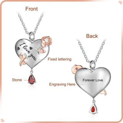 Personalised Heart Rose Necklace With Birthstone Valentine's Day Gifts For Her-Jessemade AU