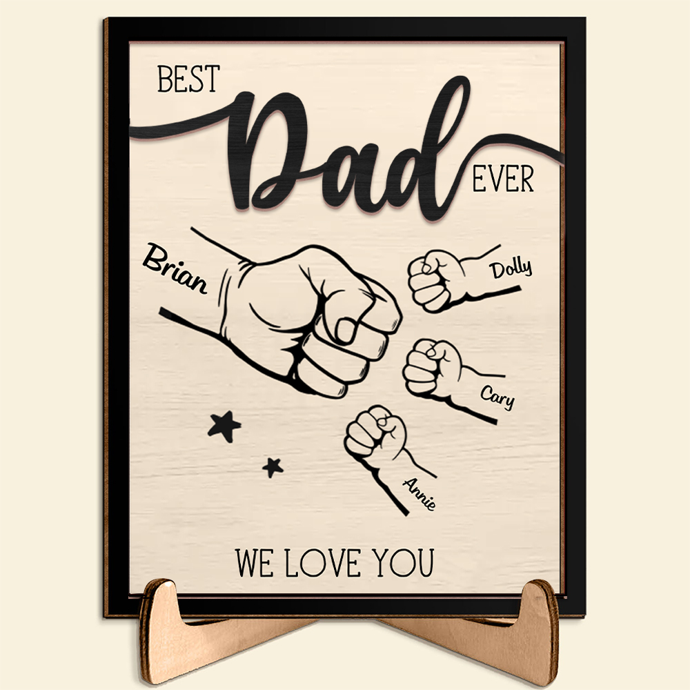 Best Dad Ever - Personalised Fist Bump Wooden Plaque Custom 2–9 Names Desktop Decor With Stand Gifts for Father-Jessemade AU