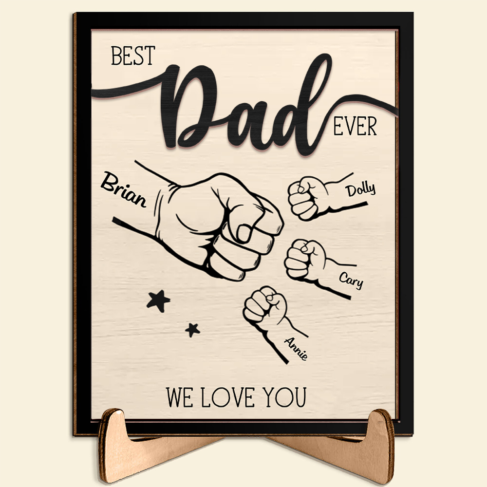 Best Dad Ever - Personalised Fist Bump Wooden Plaque Custom 2–9 Names Desktop Decor With Stand Gifts for Father-Jessemade AU