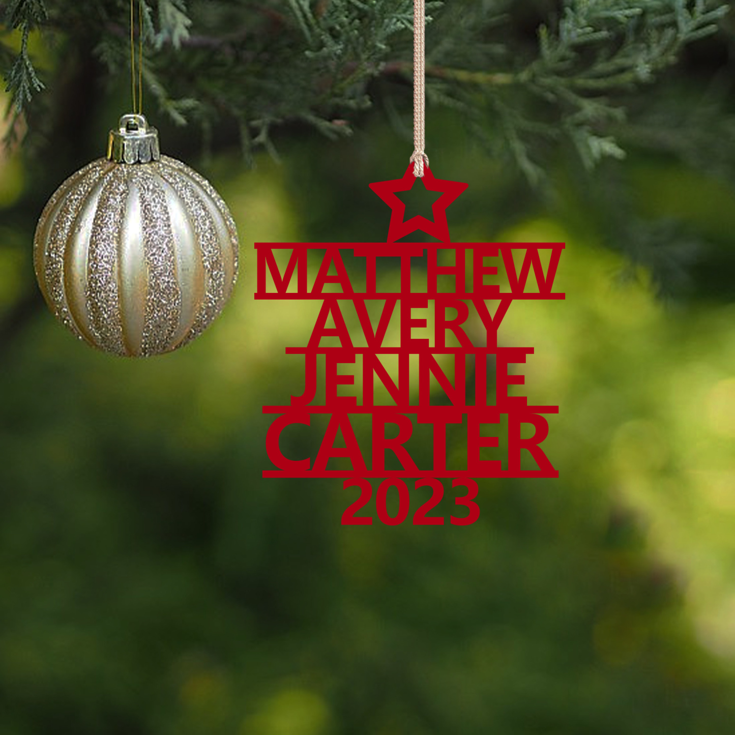 4 Names - Personalised Christmas Tree Ornaments Customised Name Xmas Wooden Decor Gifts for Family Friends-Jessemade AU