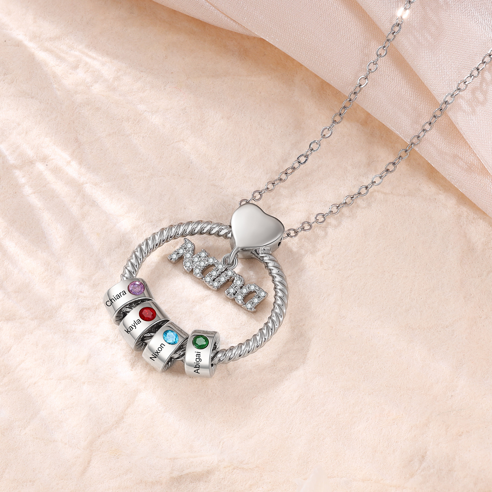 4 Names - Personalised Nana Necklace Custom Names & Birthstones Circle Pendant Necklace Gift for Grandma Nana-Jessemade AU