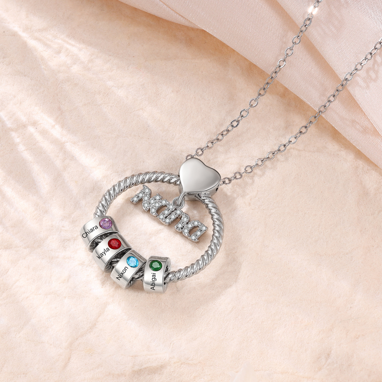 4 Names - Personalised Nana Necklace Custom Names & Birthstones Circle Pendant Necklace Gift for Grandma Nana-Jessemade AU