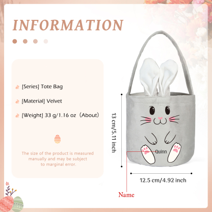 Personalised Bunny Tote Bag Customised With Name Bucket Bag Bunny Basket Easter Gifts-Jessemade AU