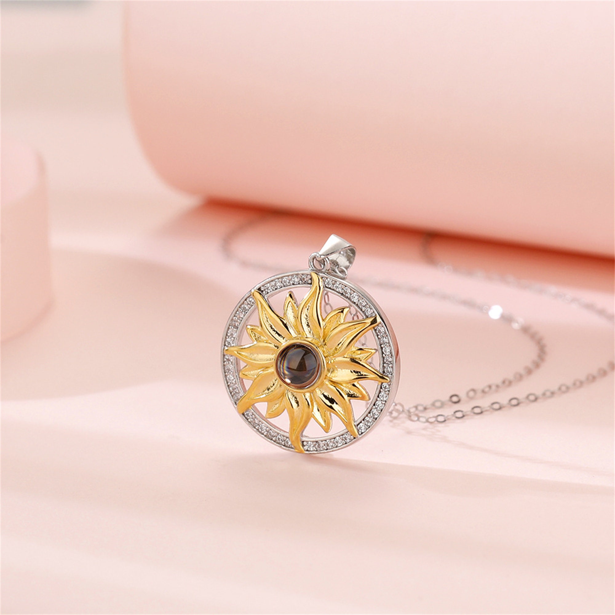 Personalised Sunflower Projection Necklace Custom Photo Necklace Creative Gift for Her-Jessemade AU