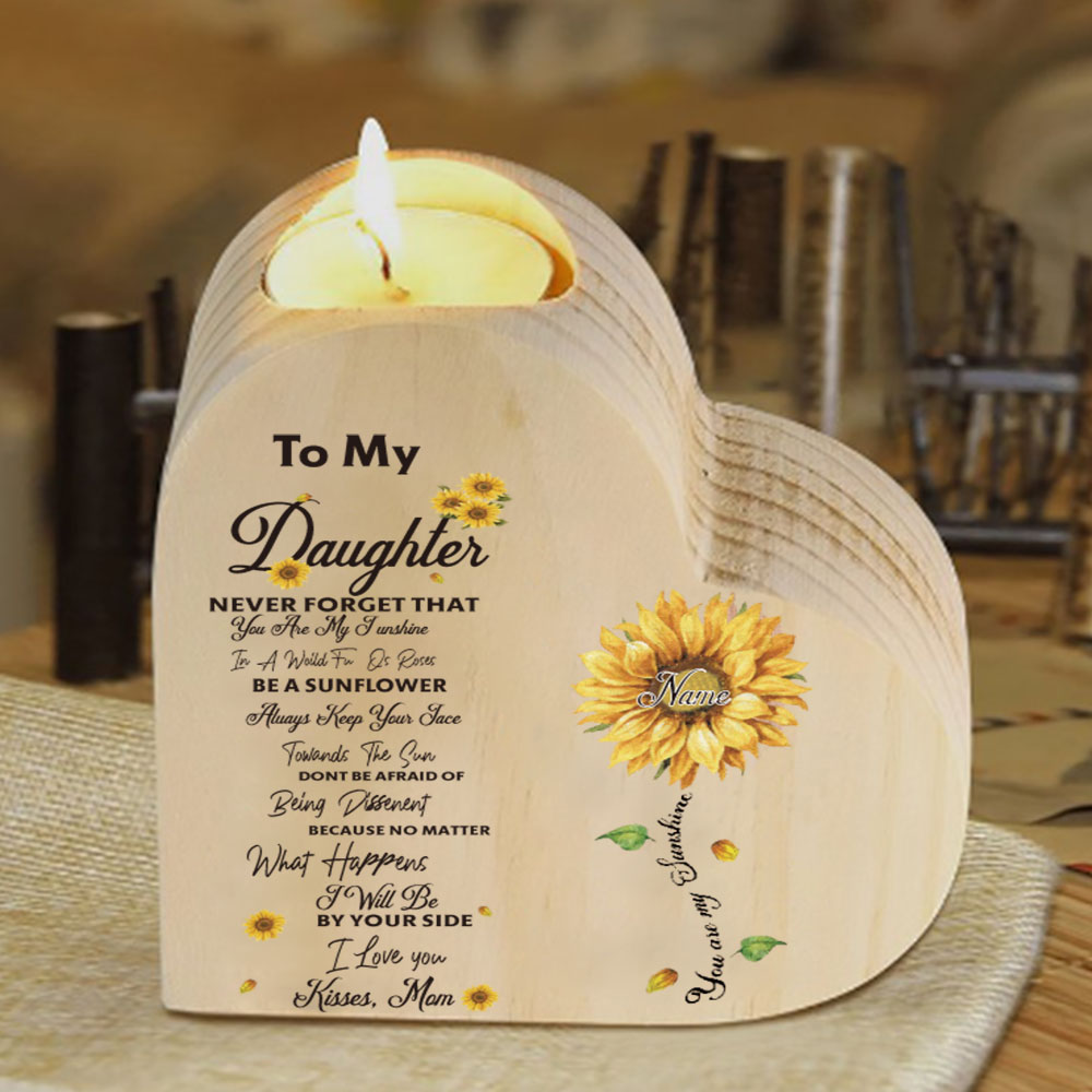 To My Daughter-Personalised Wooden Heart Candle Holder Sunflower Candlesticks "You Are My Sunshine"-Jessemade AU