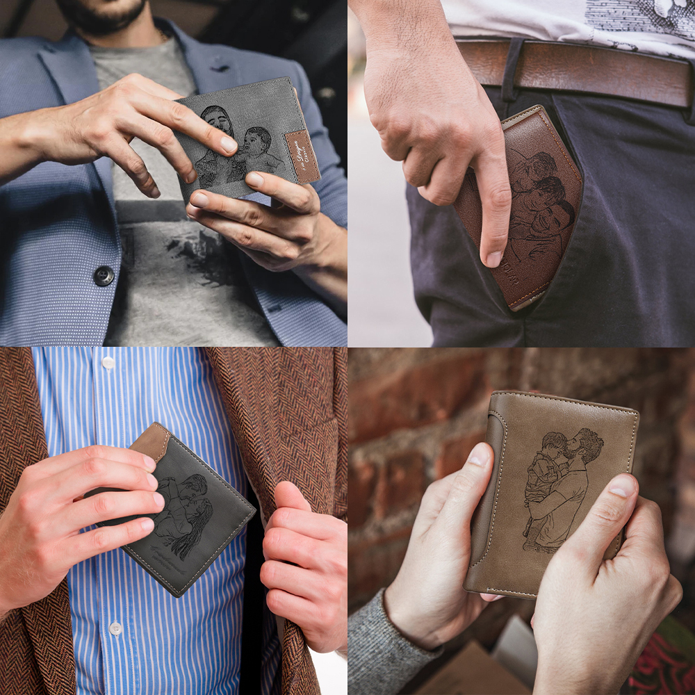 Men Photo Wallet Personalised Monogram Wallet Gray Gift for Him-Jessemade AU