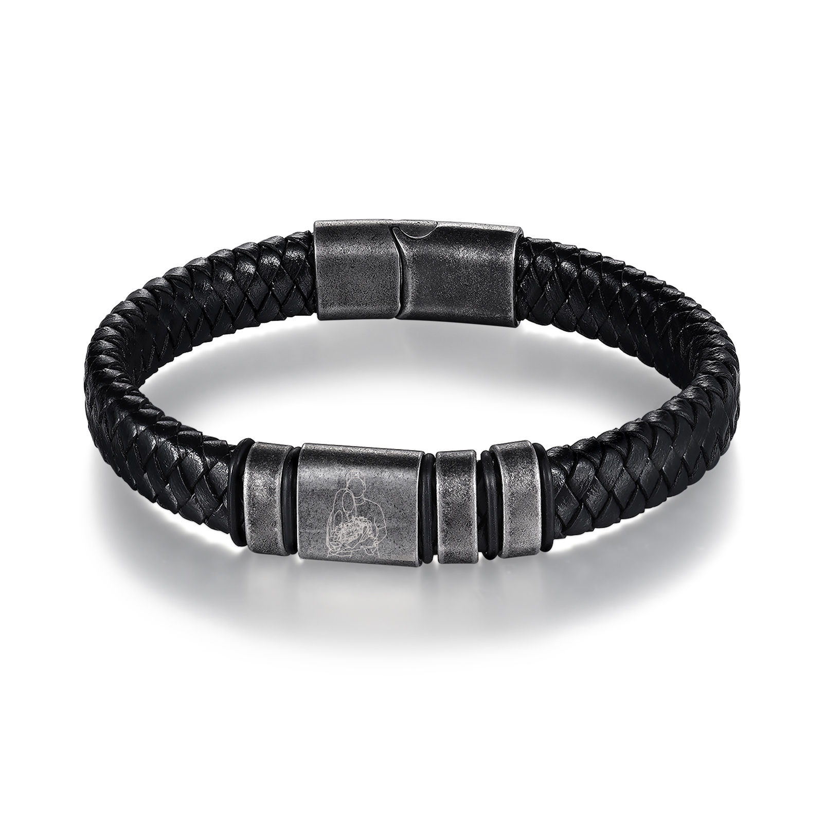 3 Names - Personalised Men's Leather Braided Bracelet Custom Name & Photo Bracelet Vintage Gift for Him-Jessemade AU