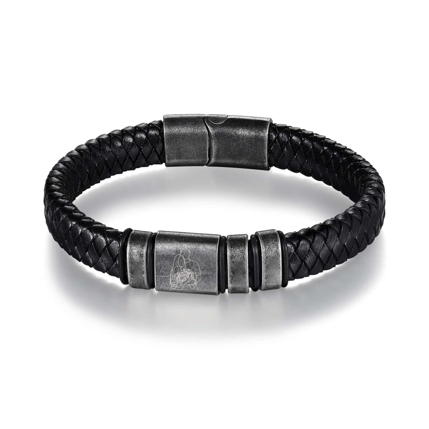 3 Names - Personalised Men's Leather Braided Bracelet Custom Name & Photo Bracelet Vintage Gift for Him-Jessemade AU