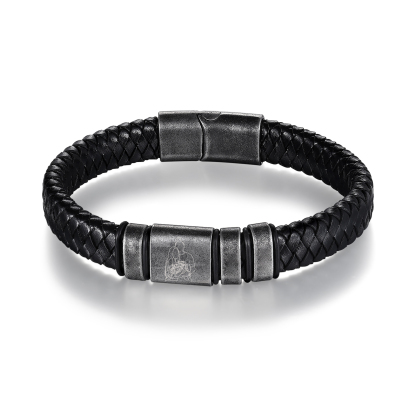 3 Names - Personalised Men's Leather Braided Bracelet Custom Name & Photo Bracelet Vintage Gift for Him-Jessemade AU