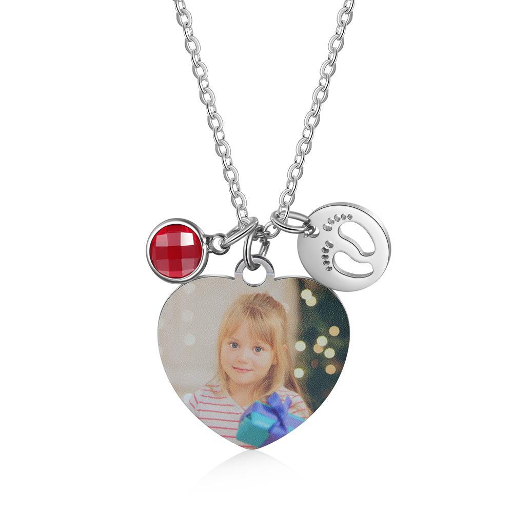 Personalised Heart Necklace With Birthstone Custom Photo Necklace Gifts For Her-Jessemade AU