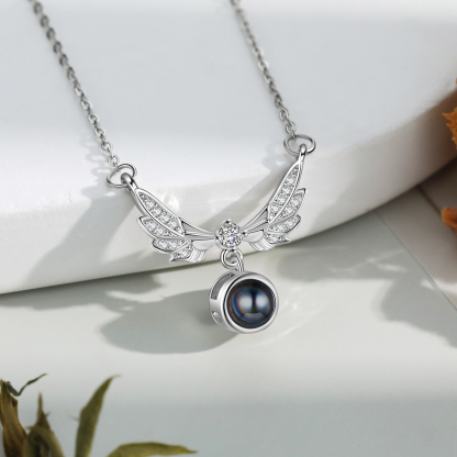 Personalised Wing Pendant Couple Necklace Set Custom Photo Projection Necklace Romantic Gifts For Him/Her-Jessemade AU