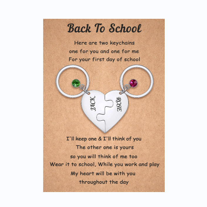 Custom 2 Names Heart Puzzle Keychain with Birthstone Back to School Gifts for Kids-Jessemade AU