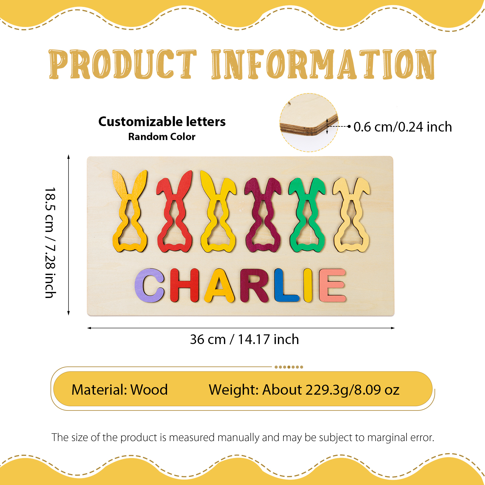 Jessemade Easter Bunny Name Puzzles Personalised Educational Toys for Toddlers Children Gifts-Jessemade AU