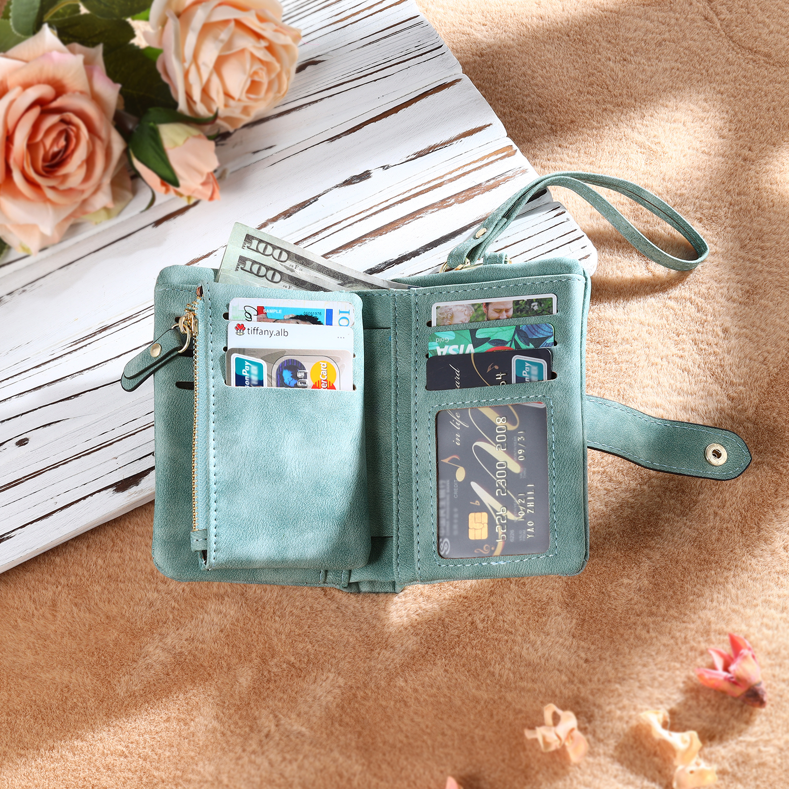 Personalised Women's Leather Wallet Custom Birthday Flower & Name & Photo Wallet Gift for Her