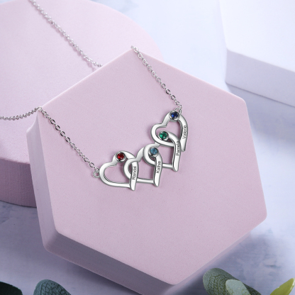 Personalised Heart Necklace With 4 Birthstones Engraved Names Gift For Her-Jessemade AU