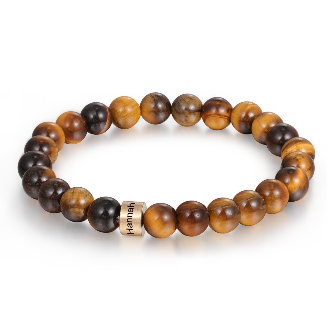 Customised 1 name Brown Tiger Eye Men's Bracelet Gift For Him-Jessemade AU