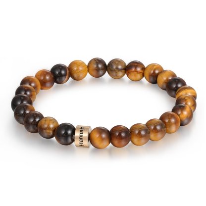 Customised 1 name Brown Tiger Eye Men's Bracelet Gift For Him-Jessemade AU