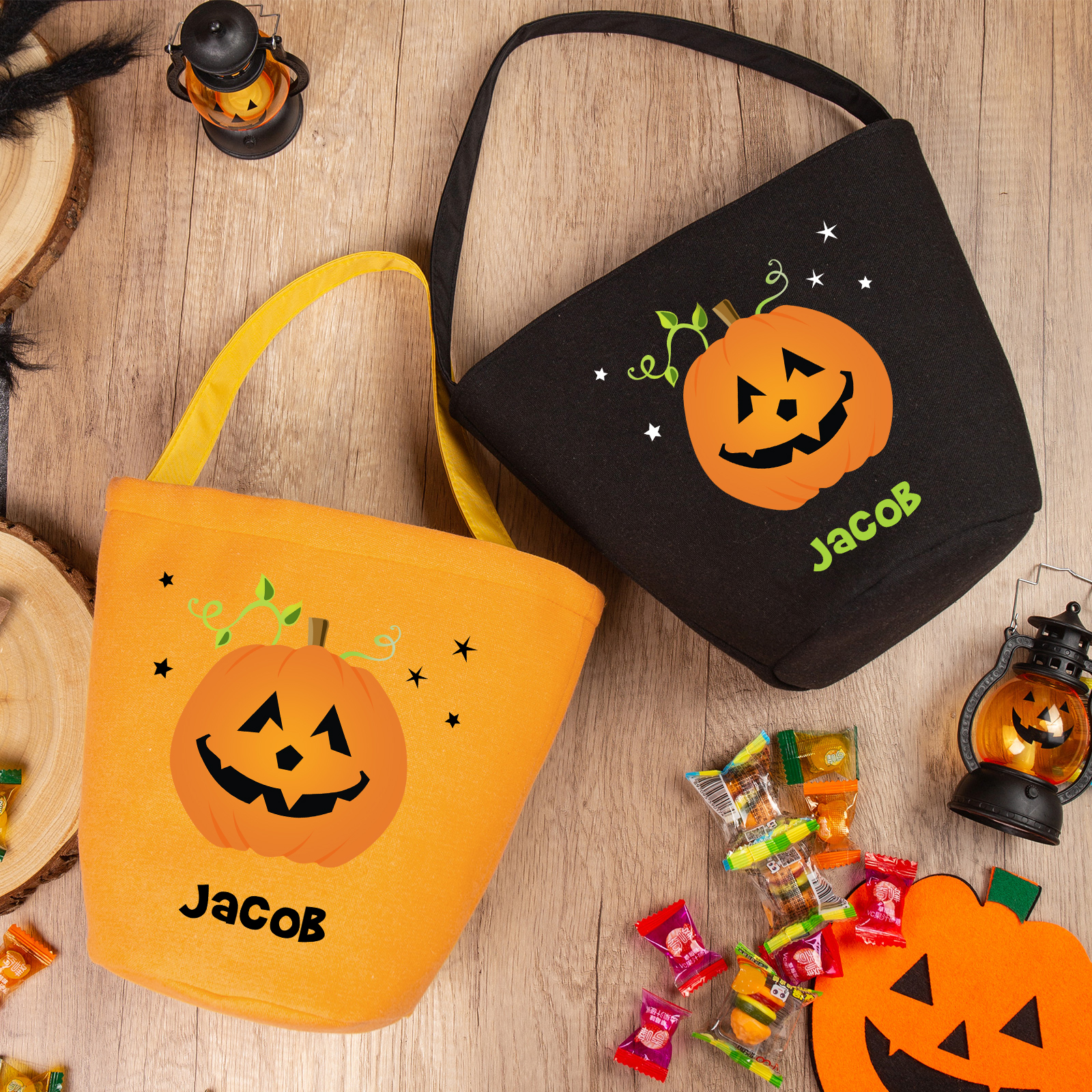 1 Name - Personalised Halloween Tote Bags Bucket Bag Halloween Trick or Treat Candy Bags for Children-Jessemade AU
