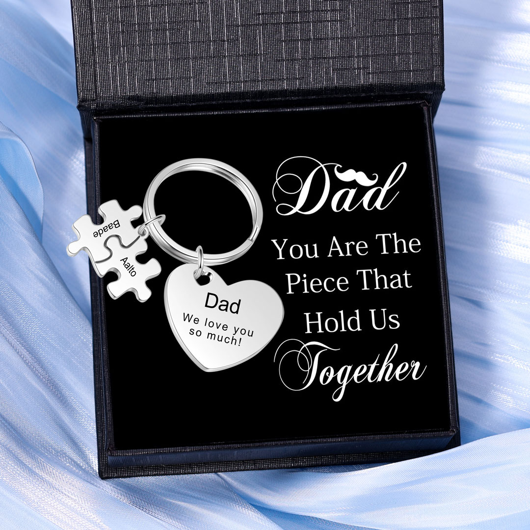2 Names - Personalised Puzzle Pieces Keychain Custom 1 Text Heart Keychain Gifts For Dad/Mom-Jessemade AU