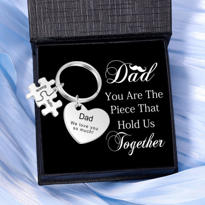 2 Names - Personalised Puzzle Pieces Keychain Custom 1 Text Heart Keychain Gifts For Dad/Mom-Jessemade AU