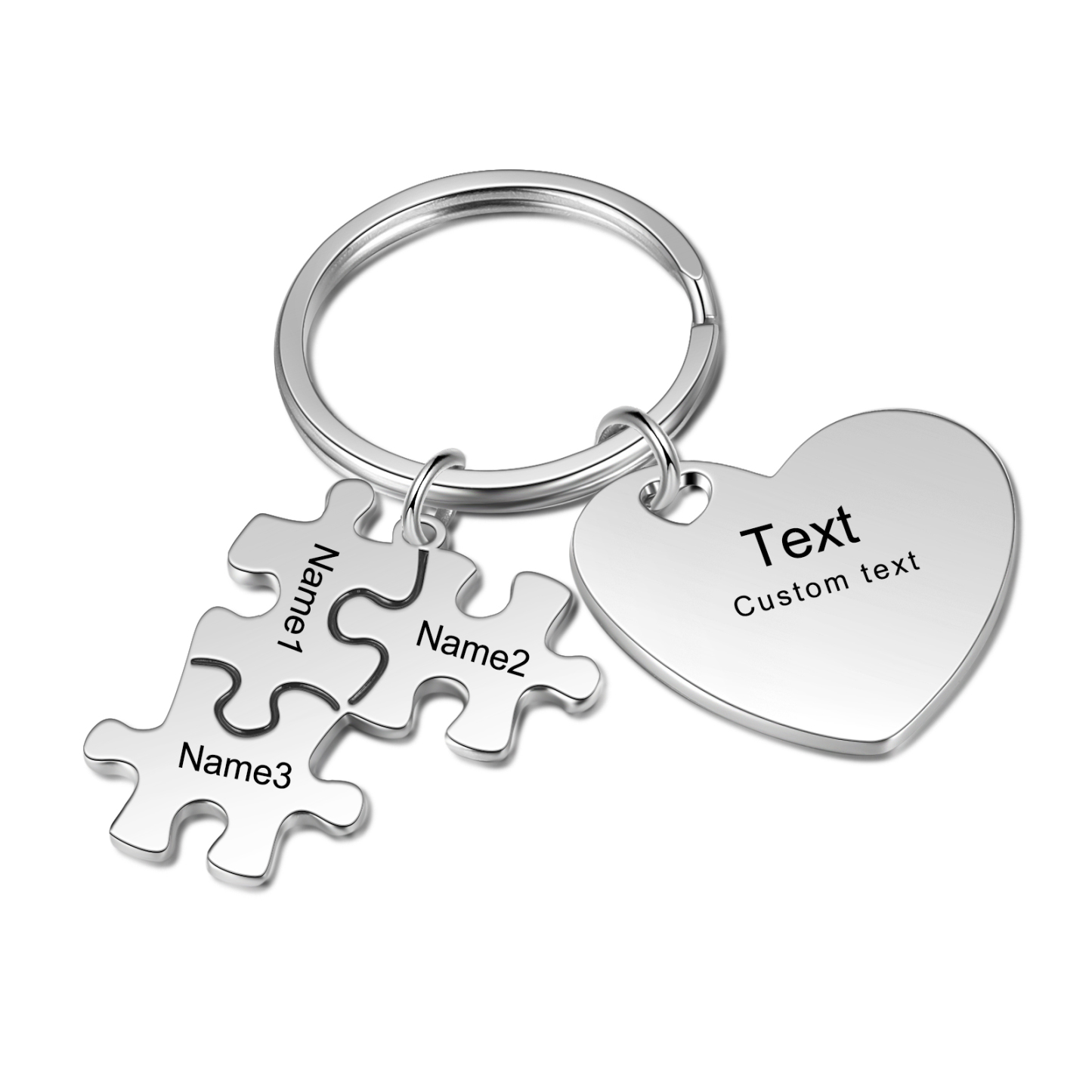 3 Names - Personalised Puzzle Pieces Keychain Custom 1 Text Heart Keychain Gifts For Dad/Mom-Jessemade AU