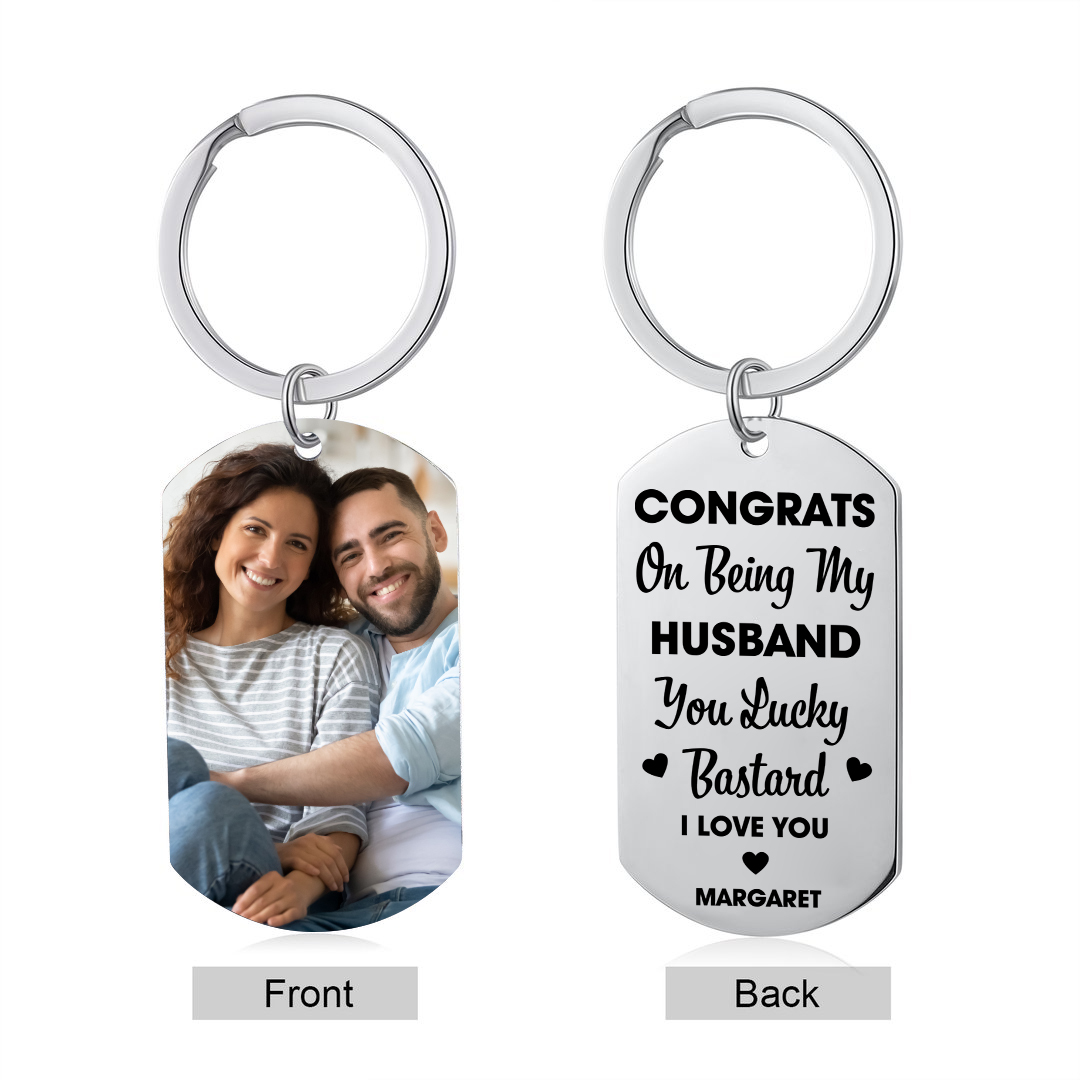 Congrats On Being My Husband - Personalised Couple Keychain Custom Name & Photo Keyring-Jessemade AU