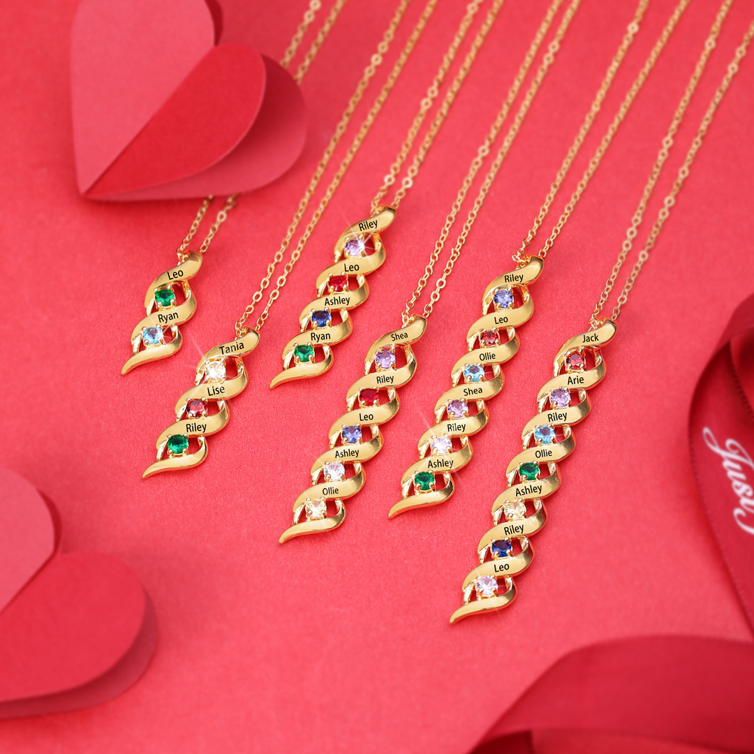 Customised Necklace Cascading Pendant with 3 Birthstones Engraving 3 Names Gifts for Her-Jessemade AU