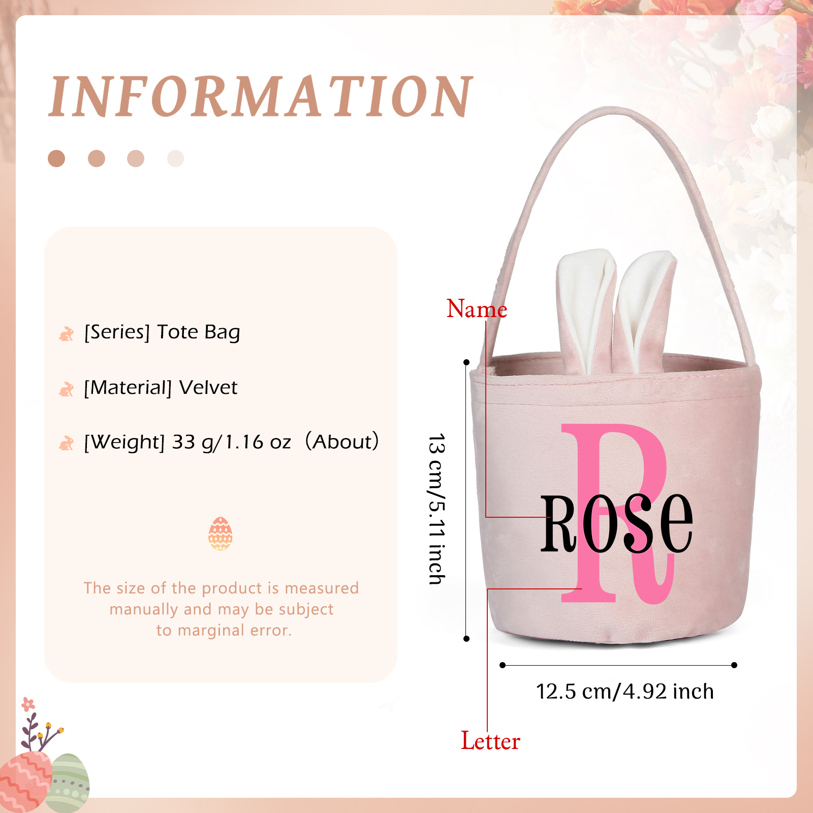 Personalised Bunny Tote Bag Custom Name & Letter Bunny Basket Bucket Bag Easter Gifts-Jessemade AU