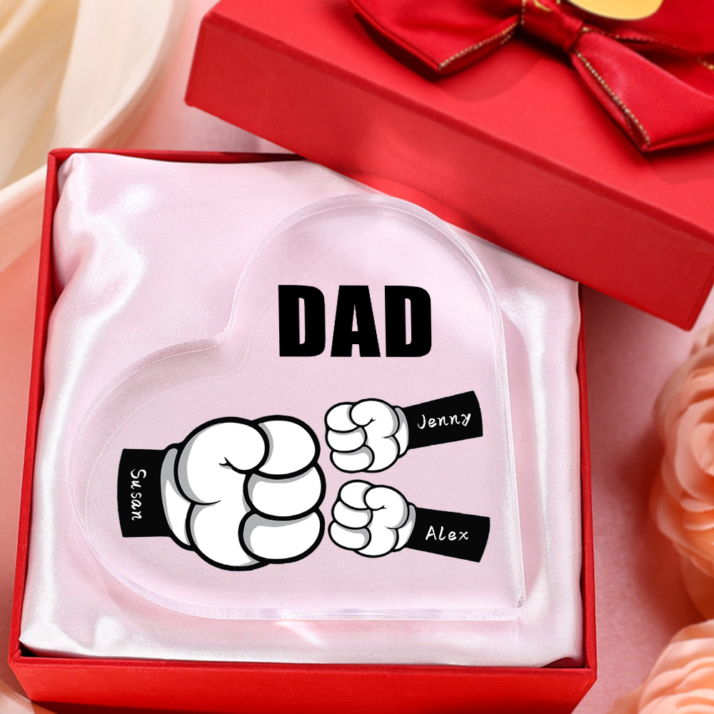 Personalised Acrylic Heart Keepsake Custom 3 Names & 1 Text Fist Bump Ornaments Gifts for Dad/Grandpa-Jessemade AU
