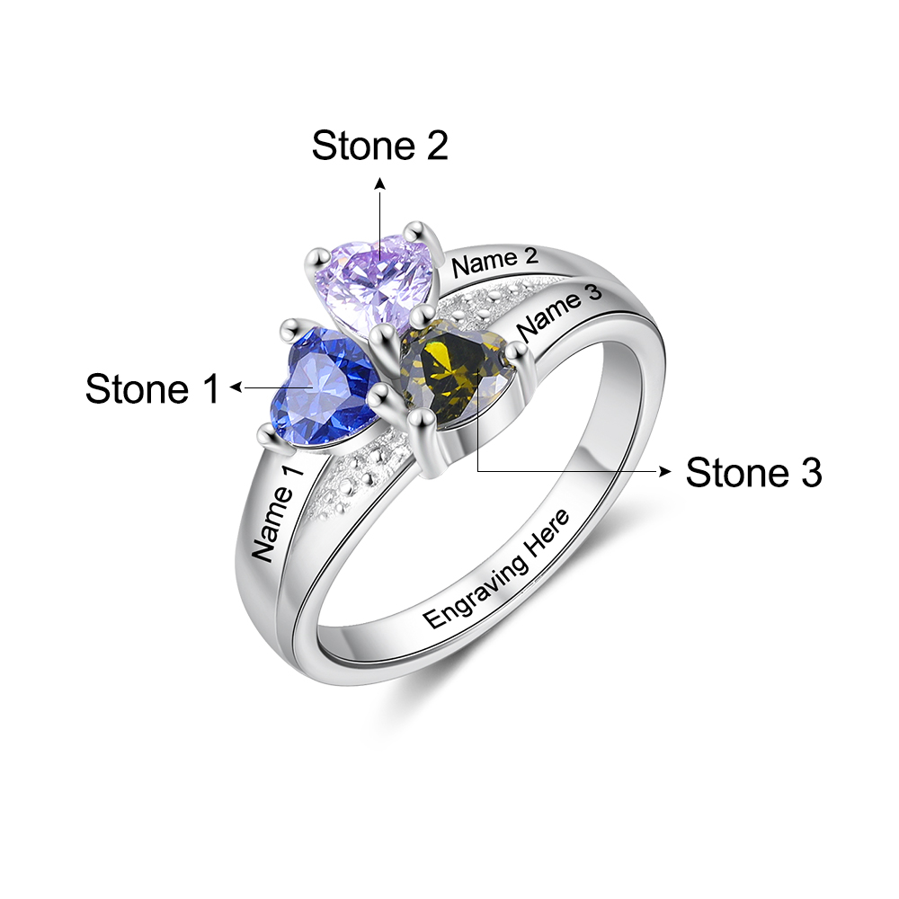 Personalised 3 Birthstones Mothers Ring With Names Gifts For Her-Jessemade AU