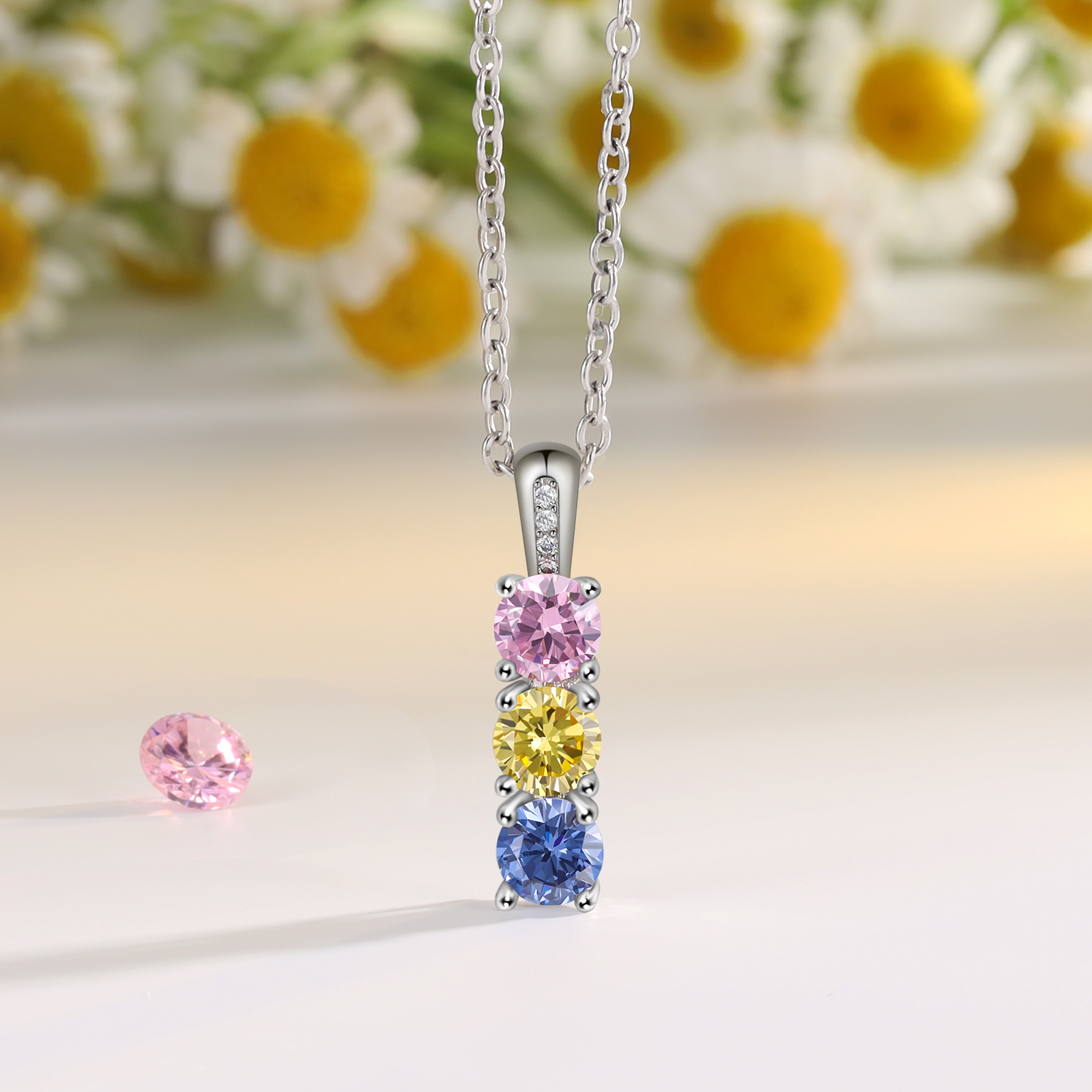 Family Birthstone Necklace Personalised 3 Stones Family Tribal Necklace for Her-Jessemade AU