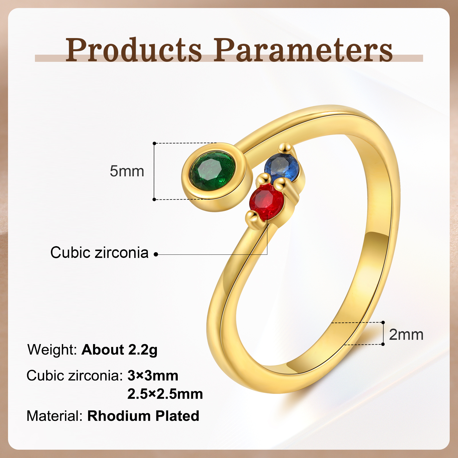 Personalised Women's Ring Custom 3 Birthstones Open Ring Birthday Gift for Ladies Girls-Jessemade AU