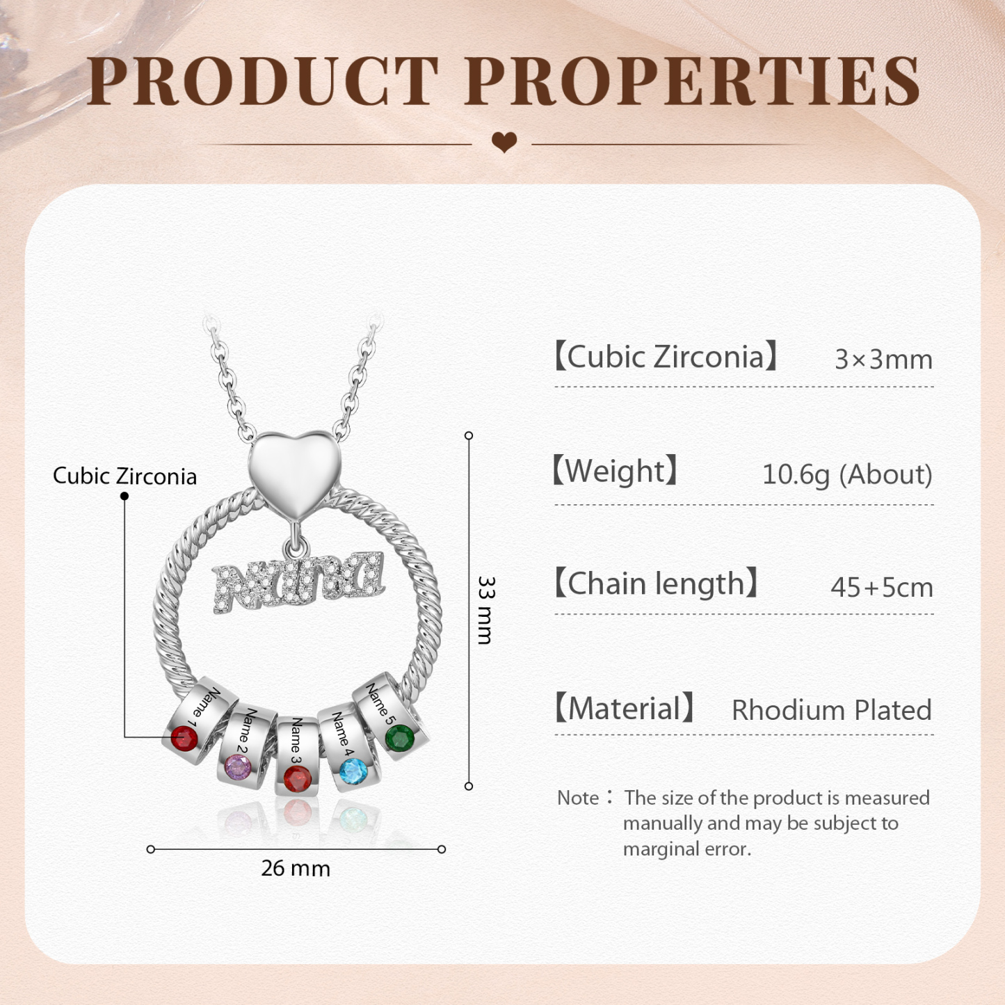 5 Names - Personalised Nana Necklace Custom Names & Birthstones Circle Pendant Necklace Gift for Grandma Nana-Jessemade AU