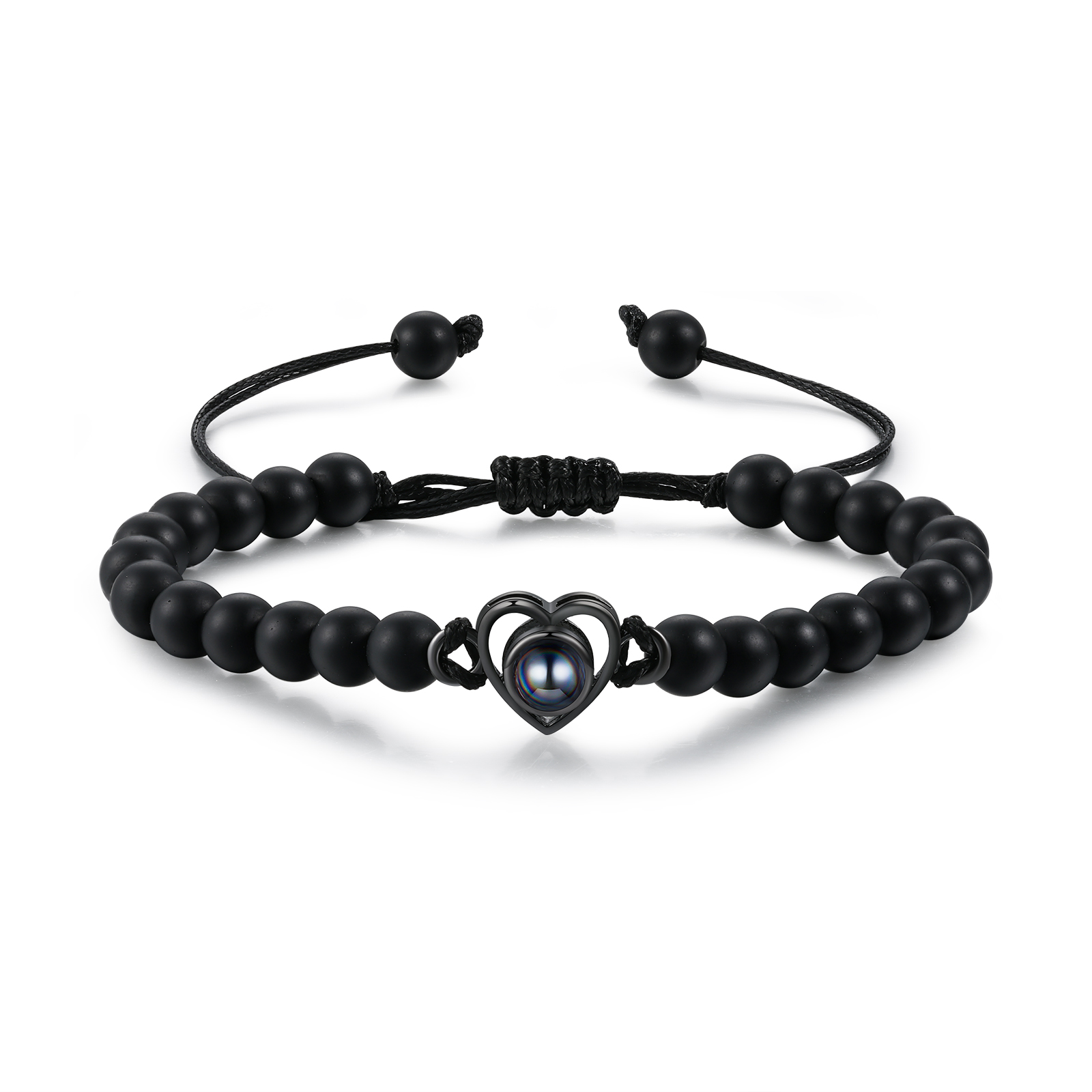 Personalised Projection Beaded Bracelet Customised Photo Bracelet Black Adjustable Bracelet Personalised Gift for Couples-Jessemade AU