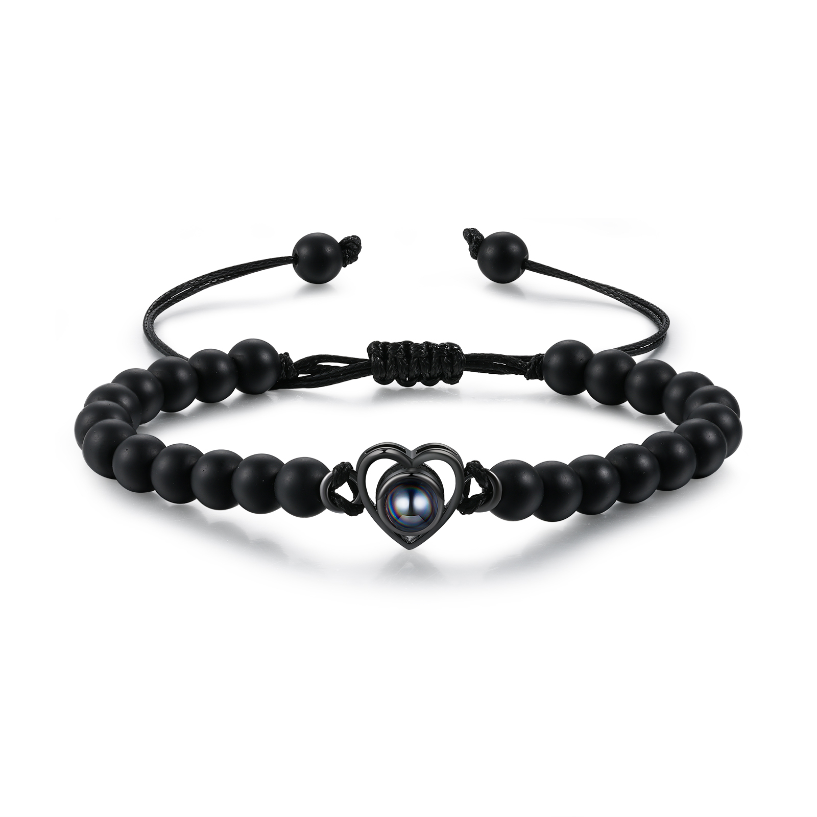 Personalised Projection Beaded Bracelet Customised Photo Bracelet Black Adjustable Bracelet Personalised Gift for Couples-Jessemade AU