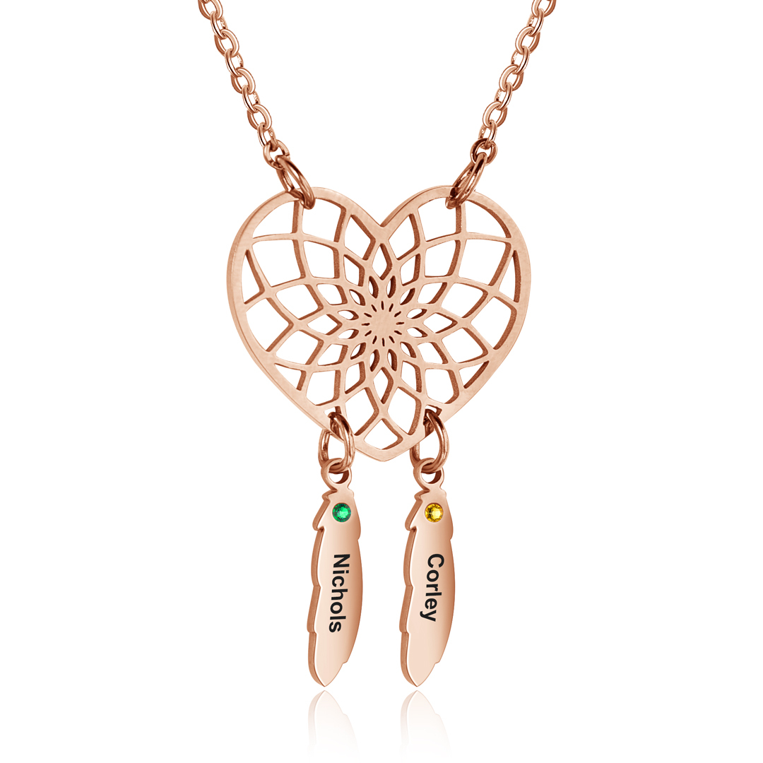 Personalised Dream Catcher Necklace With Birthstones Custom 2 Names Necklace Gifts For Her-Jessemade AU