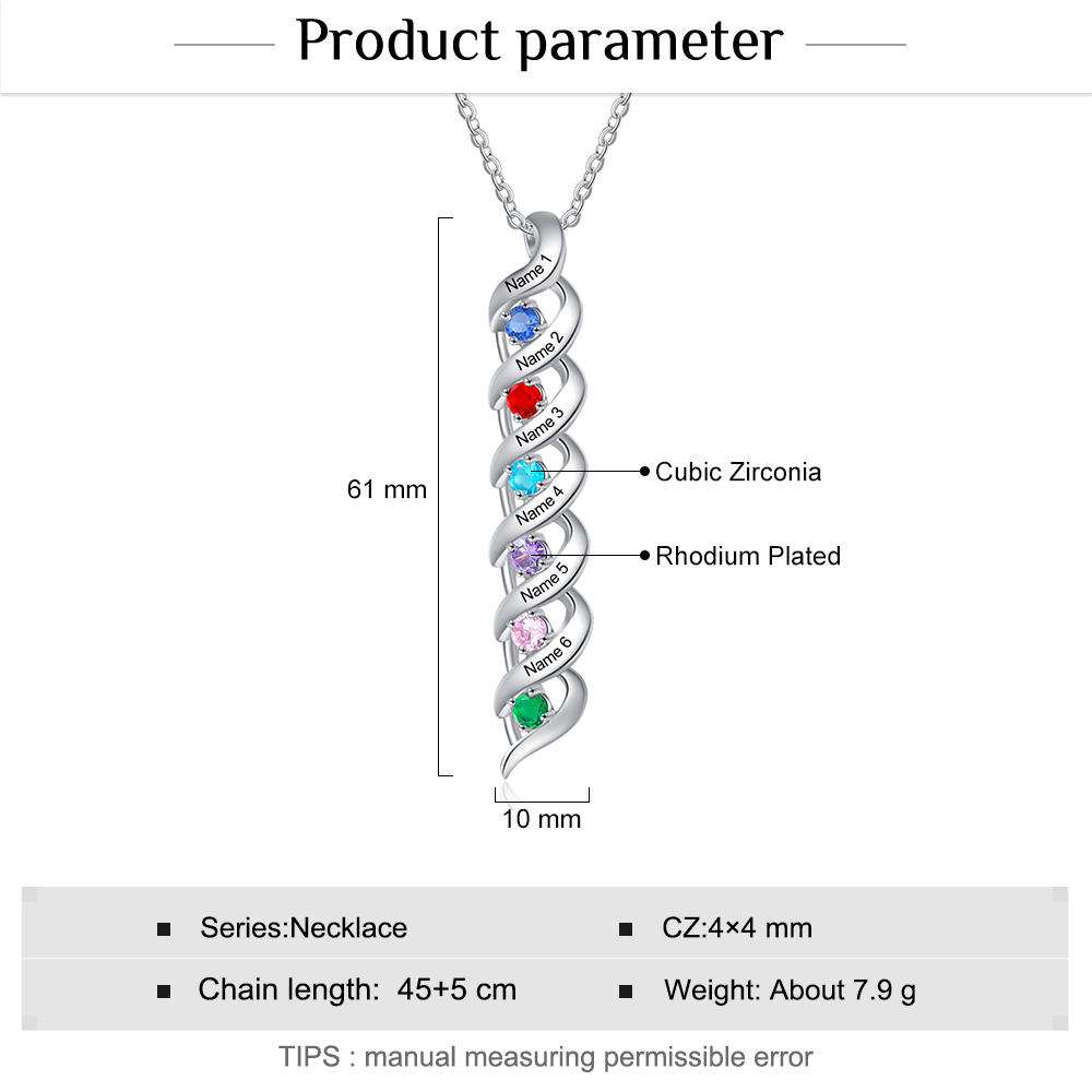 Customised Necklace Cascading Pendant with 6 Birthstones Engraving 6 Names Gifts for Her-Jessemade AU