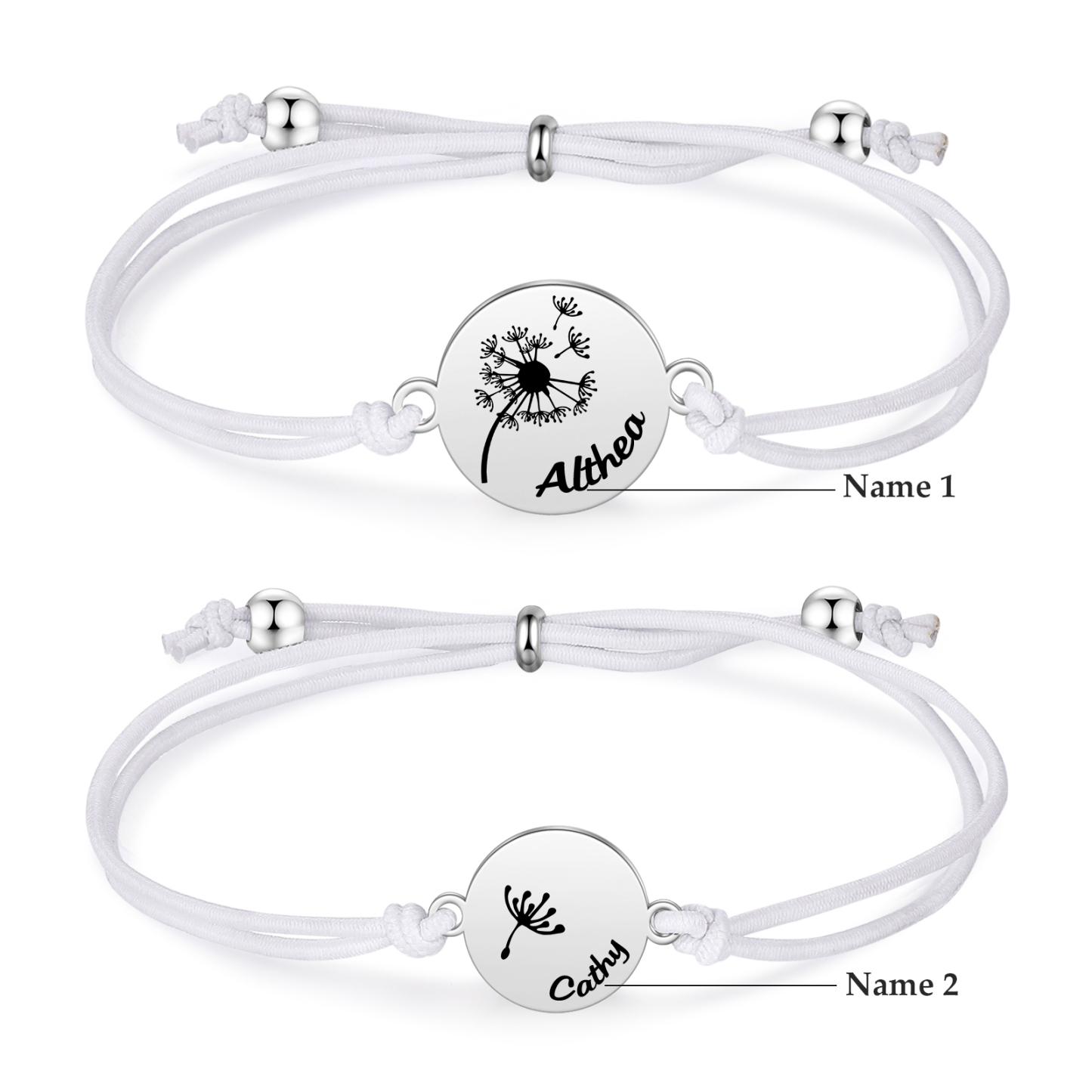 2 Pcs Dandelion Bracelet Set Custom 2 Names Adjustable Bracelets Back to School Gifts for Daughter-Jessemade AU