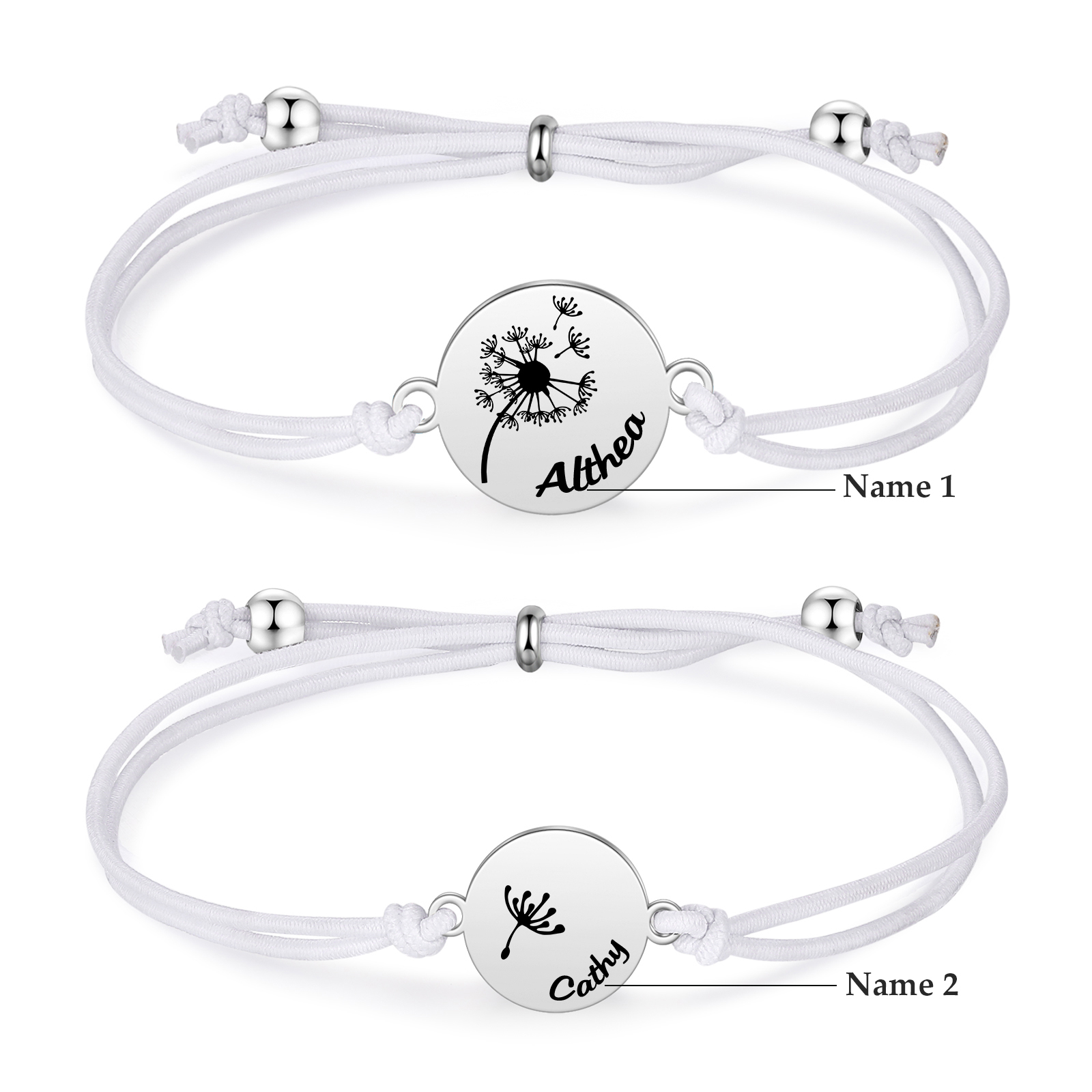 2 Pcs Dandelion Bracelet Set Custom 2 Names Adjustable Bracelets Back to School Gifts for Daughter-Jessemade AU