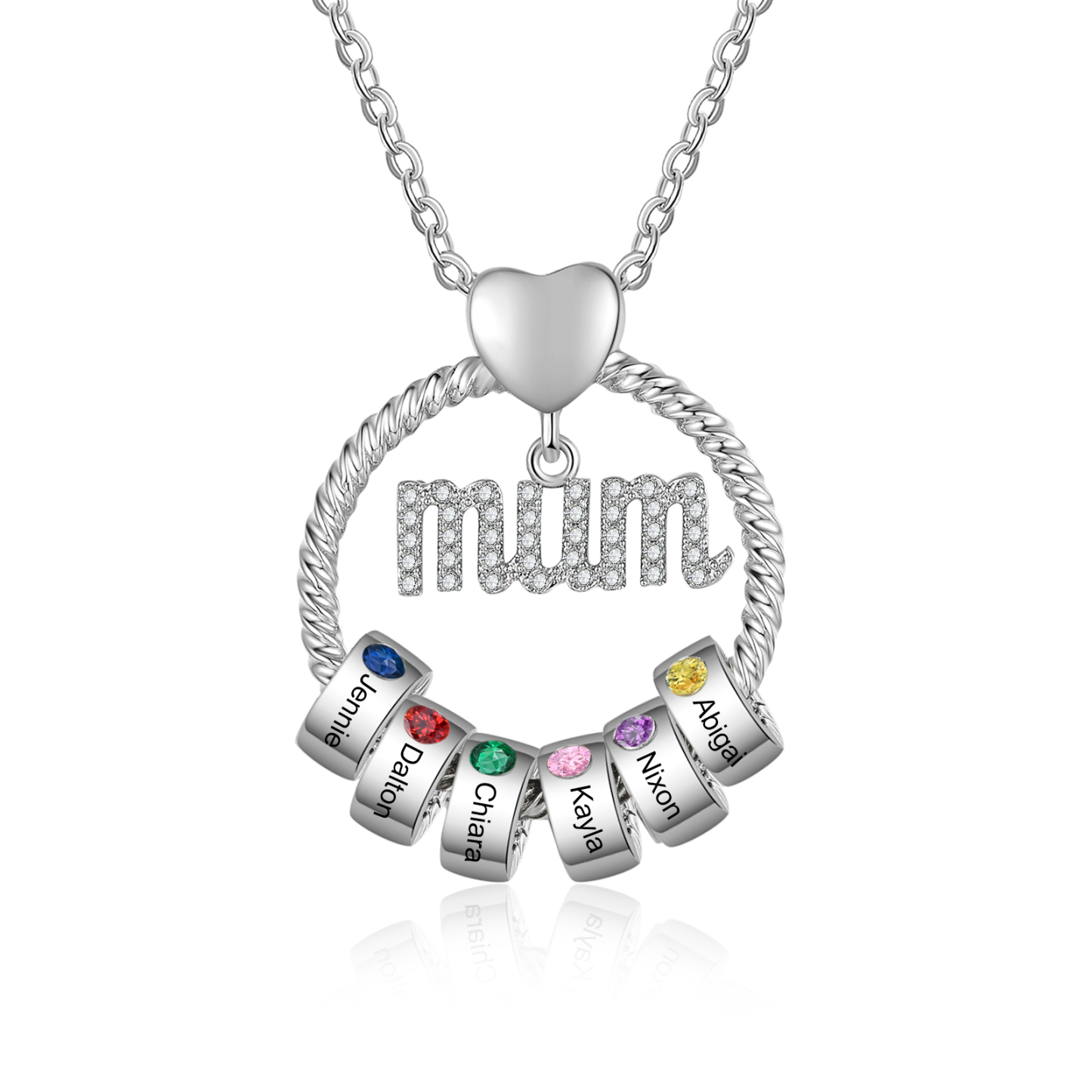 Personalised Circle Necklace With 6 Birthstones Pendant Engraved Names Gift For Mum-Jessemade AU